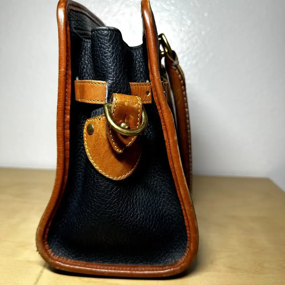 Vintage Dooney & Bourke Satchel All Weather Leather Pebble Brass Buckle Navy